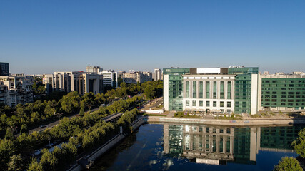 Aerial view of Unirii Plaza on a sunny afternoon. 