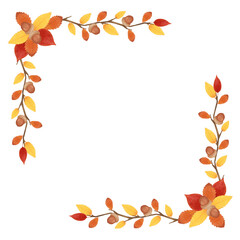 ナチュラルでエレガント　秋の赤い紅葉とどんぐりのフレーム