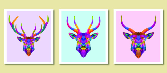 new collection colorful deer pop art portrait premium vector in frame isolated decoration