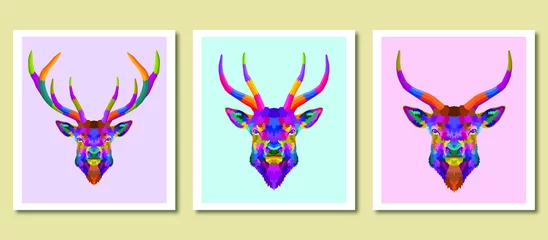 Plexiglas foto achterwand new collection colorful deer pop art portrait premium vector in frame isolated decoration © artodidact