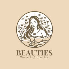 beautiful woman sitting logo template