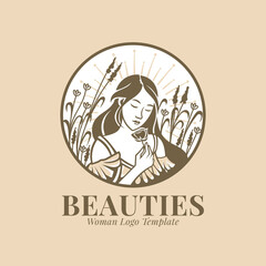 beautiful woman with flowers logo template