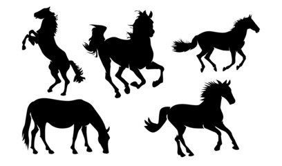 Horse silhouettes, Black silhouettes of Horses.