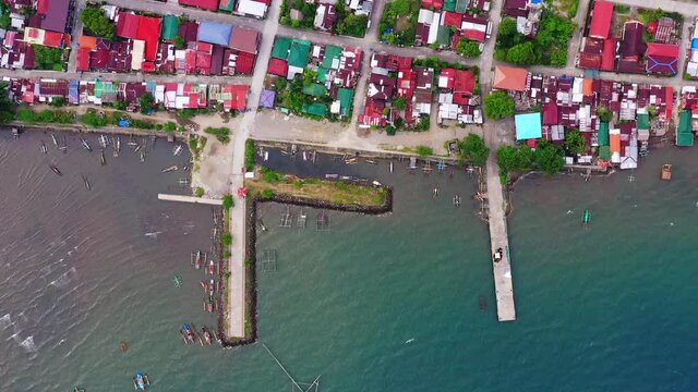 From Above View Of Pier To Town Of Saint Bernard Province In Southern Leyte, Philippines - aerial drone