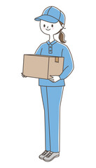 ダンボール箱を持つ引っ越し会社の女性スタッフ