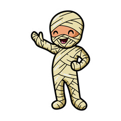 Cute little boy mummy cartoon waving hand