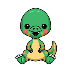 Cute little dinosaur cartoon sitting
