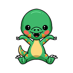 Cute little dinosaur cartoon sitting