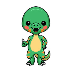Cute little dinosaur cartoon giving thumb up