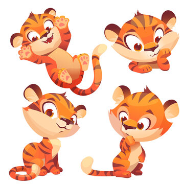 Cute baby tiger character play and think