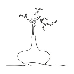 Vector illustration of branch in vase. Modern one line art. Can be use as home decor such as posters, wallpapers, tattoo, tee-shirt print or embroidery and as social media design