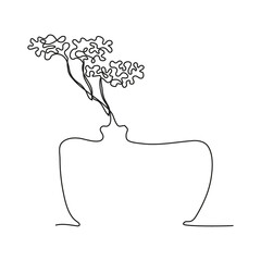 Vector illustration of branch in vase. Modern one line art. Can be use as home decor such as posters, wallpapers, tattoo, tee-shirt print or embroidery and as social media design
