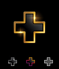 Golden Medical Cross Vector Sign