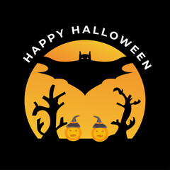 bat pumpkin halloween logo design illustration