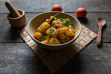 Aloo jeera or potato saute with cumin and coriander. Aloo jeera is served with roti, puri or...