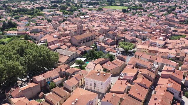 Aerial view of commune Millas in Pyrenees-Orientales, southern France. High quality 4k footage