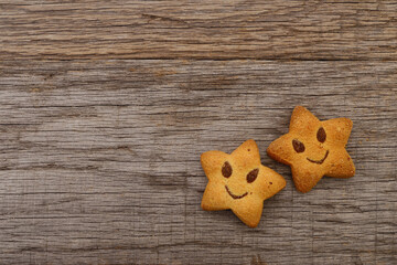 Cookies on wooden table.