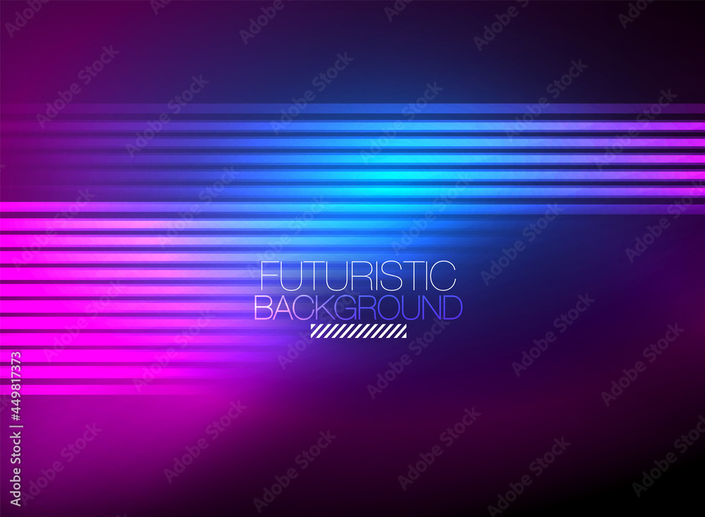 Wall mural bright neon color techno abstract background, shiny glowing neon lines in the dark background