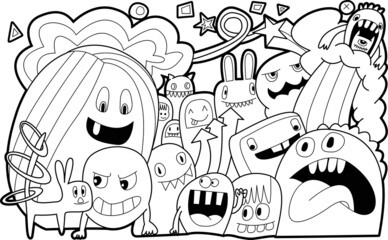 Funny monsters Doodle Cute background. Vector illustration