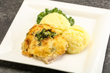 Roasted pangasius fillet with mashed potato