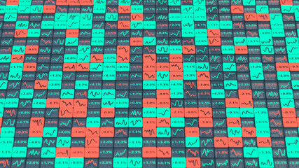 Financial statistics charts and percentages data 3D render