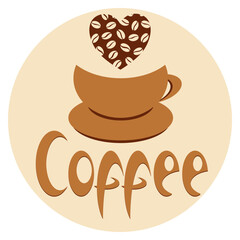 Coffee logo, cup of coffee, lettering