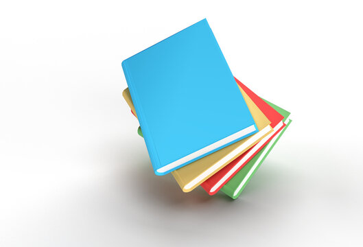 3D Render Books Stack of Book Covers Colorful Textbook Bookmark Pen Tool Created Clipping Path Included in JPEG Easy to Composite.