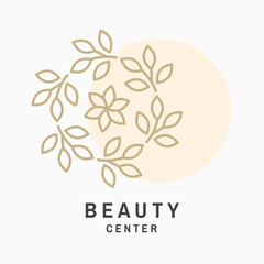 Beauty center with flowers for logo, label, badge, sign, emblem Set for cosmetics, jewellery, beauty and handmade products, tattoo studios. Linear trendy style. Vector illustration. Thin line icon