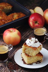 Freshly cooked apple pie with whipped creme