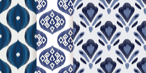 Ikat vector seamless pattern in modern Bohemian style. Ogee textile design