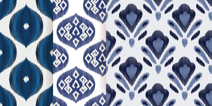 Ikat vector seamless pattern in modern Bohemian style. Ogee textile design