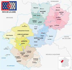 Administrative vector map of the French region of Pays de la Loire with flag