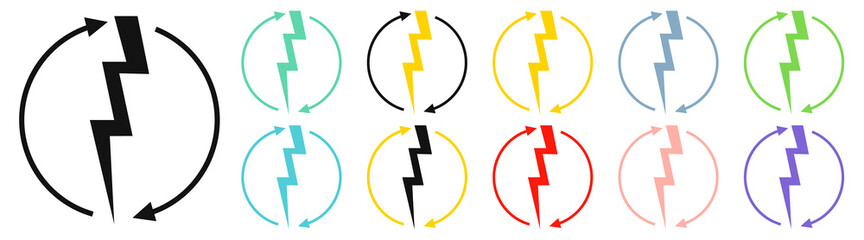 Renewable energy icons, graphic design template, lightning bolt. Set alternative power signs, vector illustration