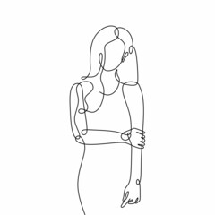 Continuous line art or One Line Drawing of abstract beautiful woman. continuous line drawing of woman standing