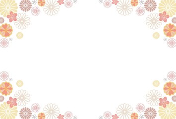 和風の花のモチーフフレーム-ピンク-横