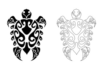 turtle maori tribal tattoo design wave vector illustration 마오리 거북이 타투도안 - obrazy, fototapety, plakaty