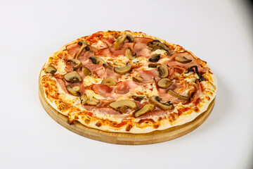 Pizza with ham, cheese and mushrooms