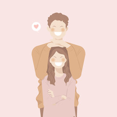 Cute Romantic Couple Embrace Each Other with Their Happy Smile