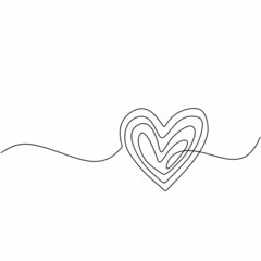 Continuous line drawing heart, Black and white wedding vector minimalist illustration of love concept minimalism one hand drawn sketch romantic theme.