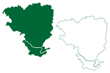 Etawah district (Uttar Pradesh State, Republic of India) map vector illustration, scribble sketch Etawah map