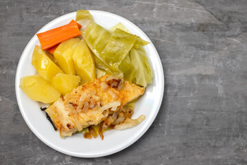 typical portuguese smoked sausage chourico with olives and bread