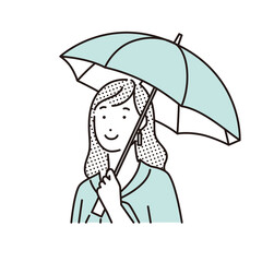 シンプル　イラスト　傘をさす女性のベクターイラスト
