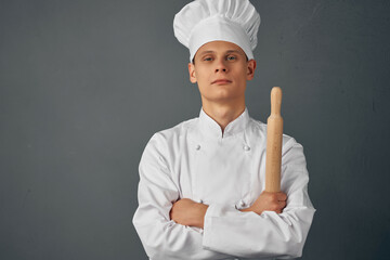 male chef with serious expression professional restaurant kitchen