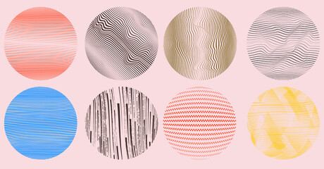 Trendy design elements  . Contemporary abstract vector striped geometric background pattern .Hand drawn wavy lines round shapes .