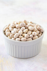 Raw Organic White Haricot bean on white background