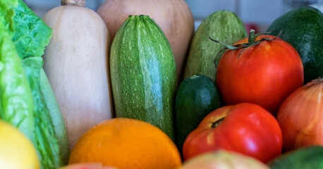 Close up Fresh vegetables group. Assorted seasonal vegetables. Vitamin basket. Cooking vegetables.