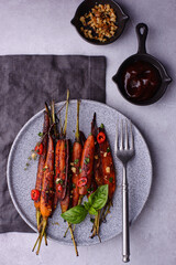 Baked carrot glazed with soy sauce and honey