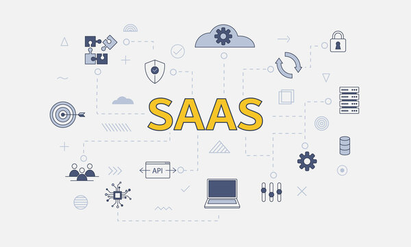 saas software as a service concept with icon set with big word or text on center