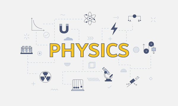 physics concept with icon set with big word or text on center