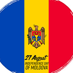 "27 August Ziua Independenței" - 27 August Independence Day of Moldova, banner with grunge brush. 